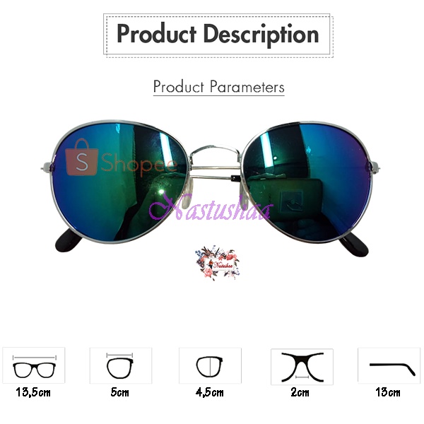 Kacamata Gaya Wanita dan Pria Fashion Retro Lensa Mirror Bingkai Metal Ringan Oval Korea Sunglasess NOCASE