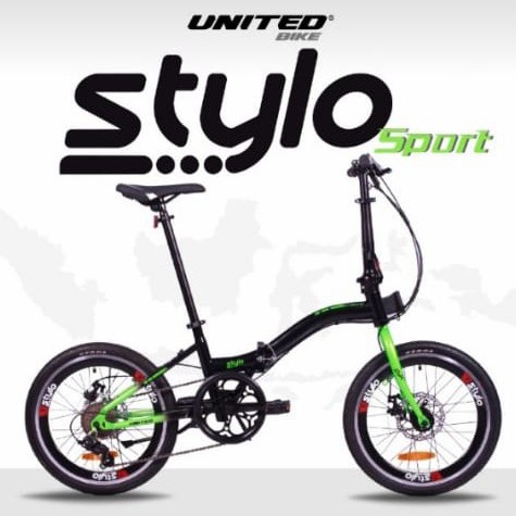 Sepeda Lipat Folding Bike United Stylo DB Sport 16 Inch 6 Speed Disc Brake-Black green