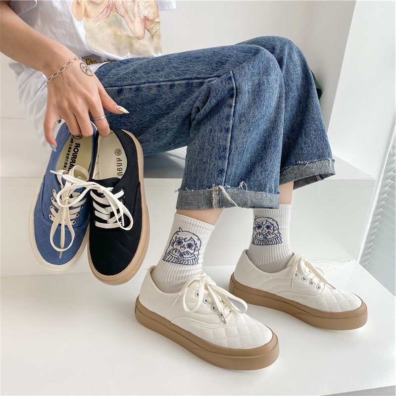 AVANCEID 1958 Sepatu Sneakers Boots Wanita Canvas Kerja Sekolah Hitam Import