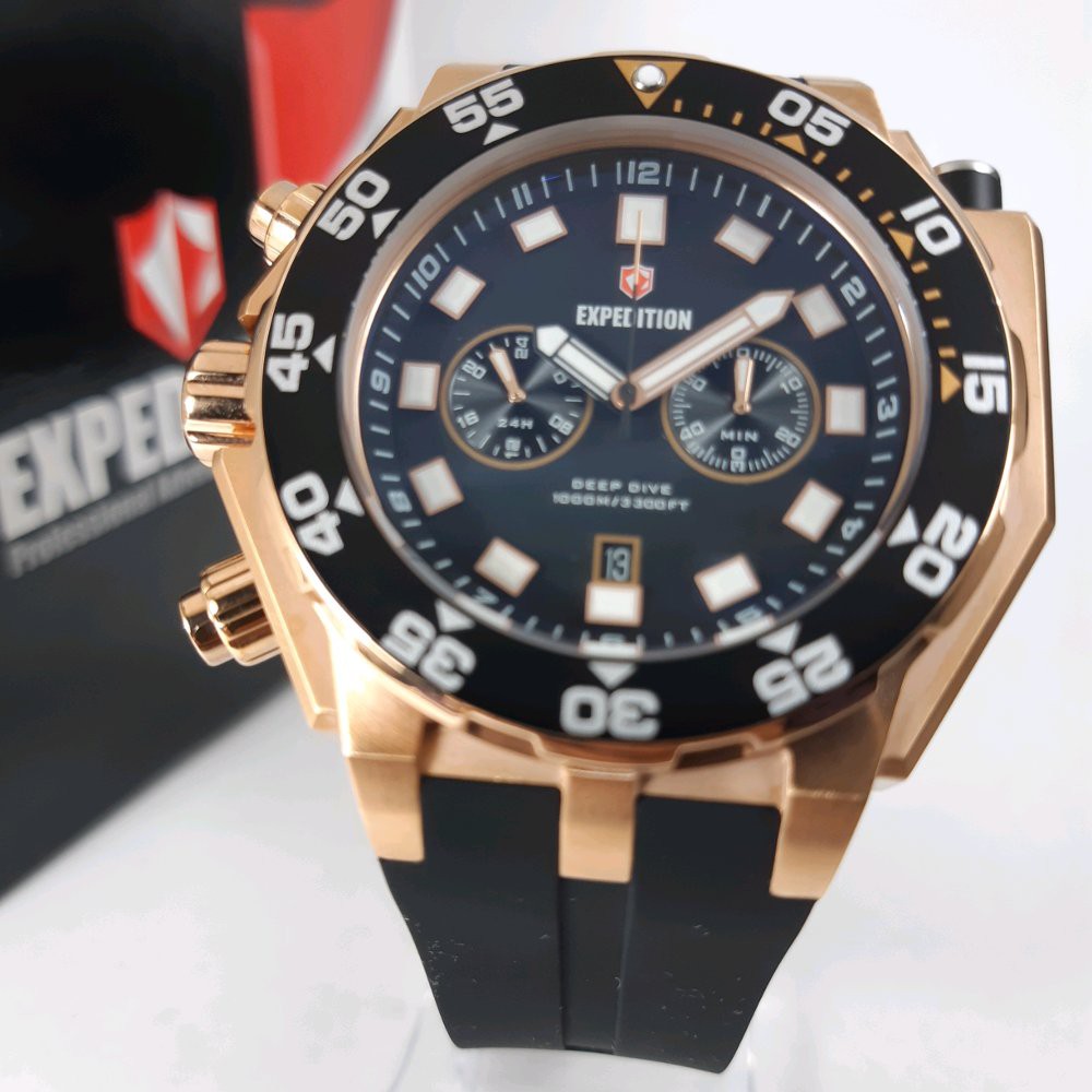 JAM TANGAN EXPEDITION WATCH 6641 PRIA DIVING ROSEGOLD BLACK ORIGINAL