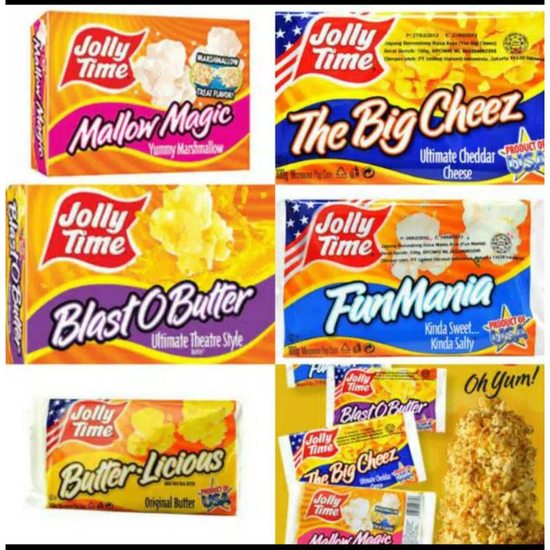 

JOLLY TIME MALLOW MAGIC/THE BIG CHEEZ/BLAST O BUTTER/FUN MANIA/BUTTER LICIOUS (BUY 2 GET 1 FREE)