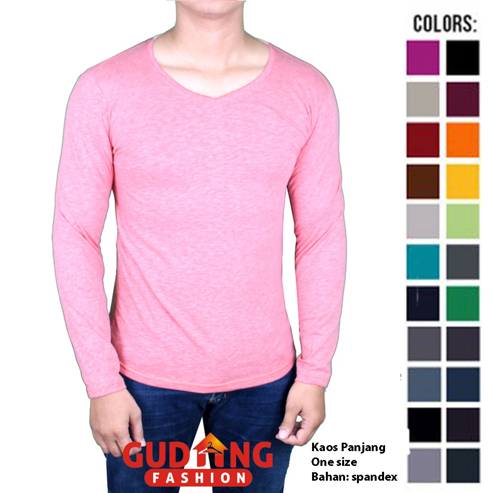 Kaos Spandek Vneck Pria Polos Panjang - Banyak Pilihan Warna PAN (COMB)