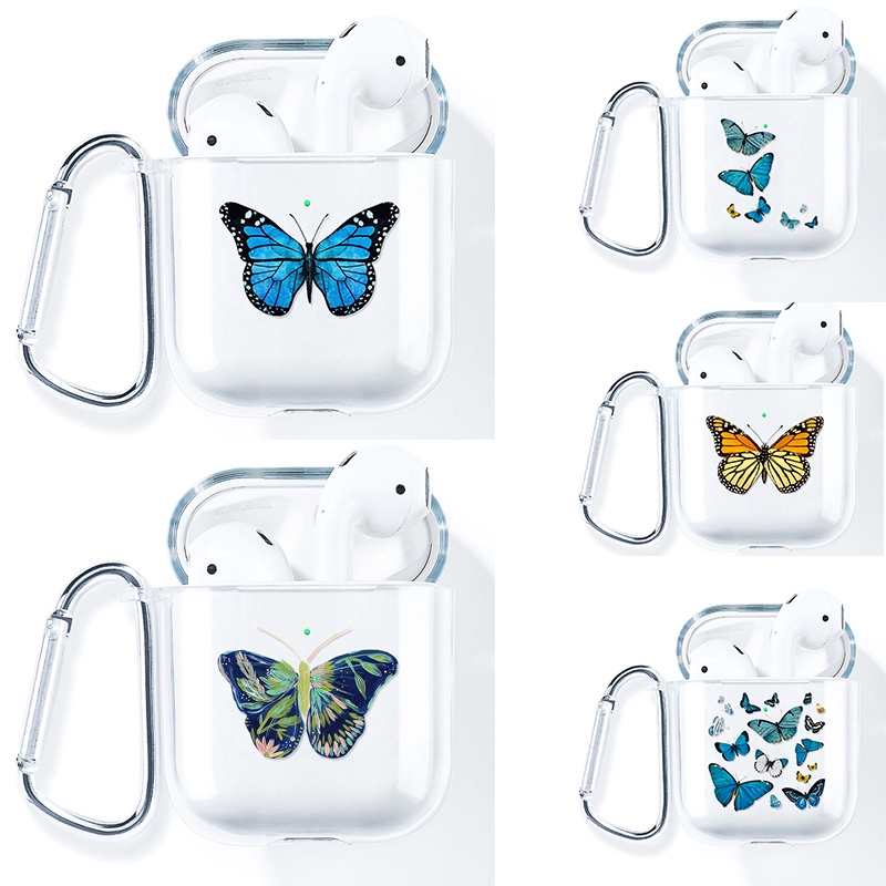 Simple AirPods 1/2 Tws I 12 Case Anti-fall Silicone Soft Case Headset Protection Cover Cute Cartoon Butterfly + Lanyar