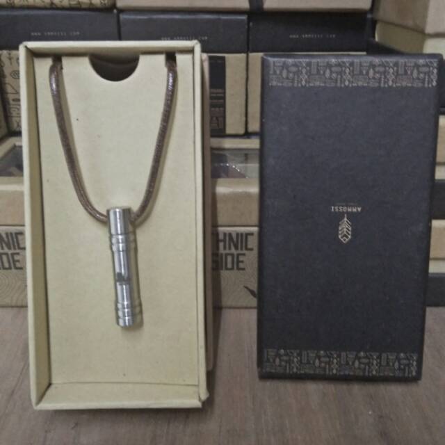 Kalung ammossi stainless steel tali kulit