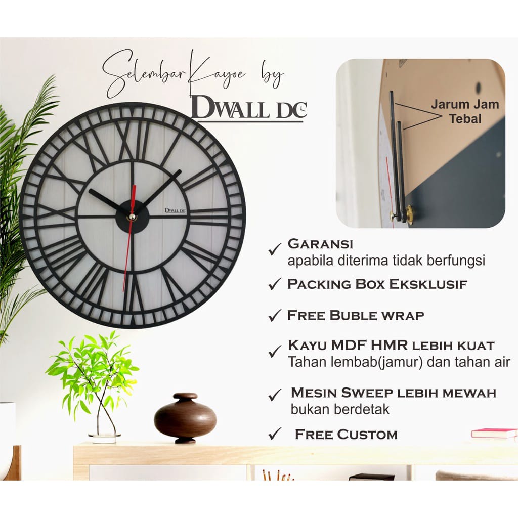 JAM DINDING KAYU BESAR 40 cm | JAM DINDING KAYU BESAR ANGKA LUBANG | JAM DINDING BESAR LASER  | GARANSI 1 THN [SWEEP MOVEMENT SERIES] - Jam Dinding Akrilik - Jam Dinding Cutting Laser | AESTHETIC ART MINIMALIS | HIASAN DEKORASI | - by Selembarkayoe