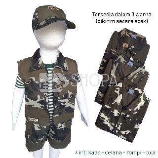 Jual HMshopa - Setelan Army 4in1 Baju Setelan Anak Tentara Set Rompi