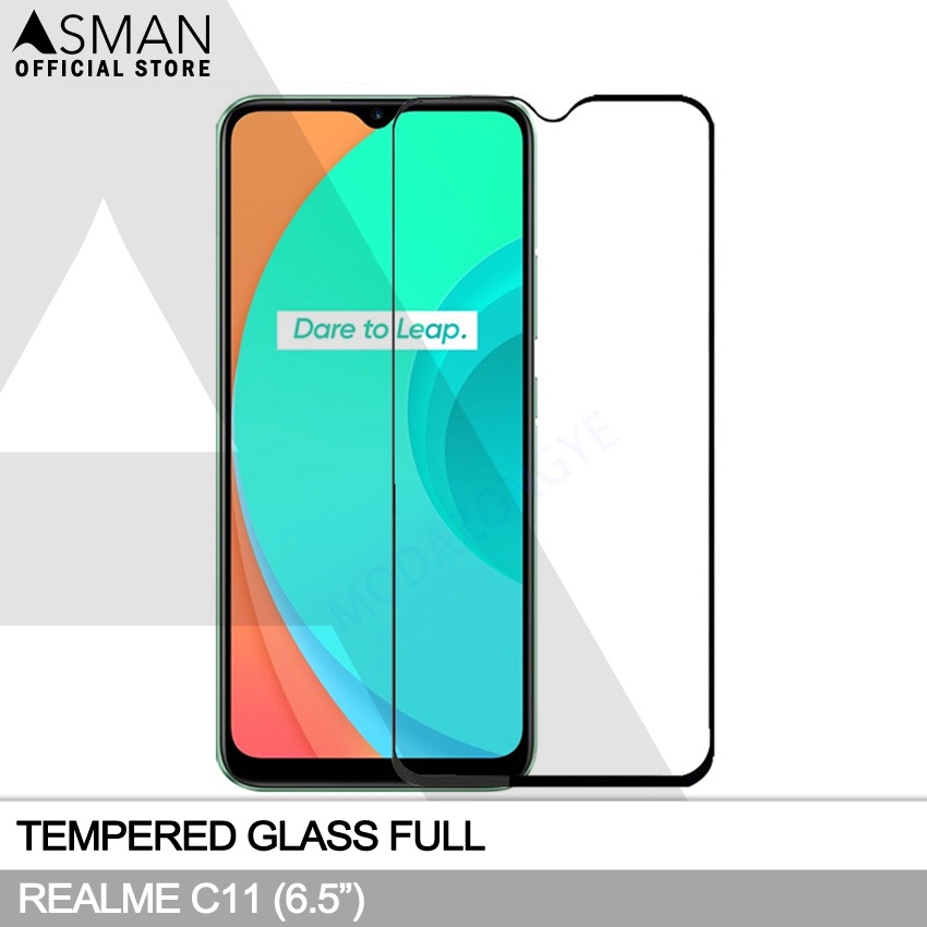 Tempered Glass Full Realme C11 (6.5&quot;) | Anti Gores Kaca - Hitam