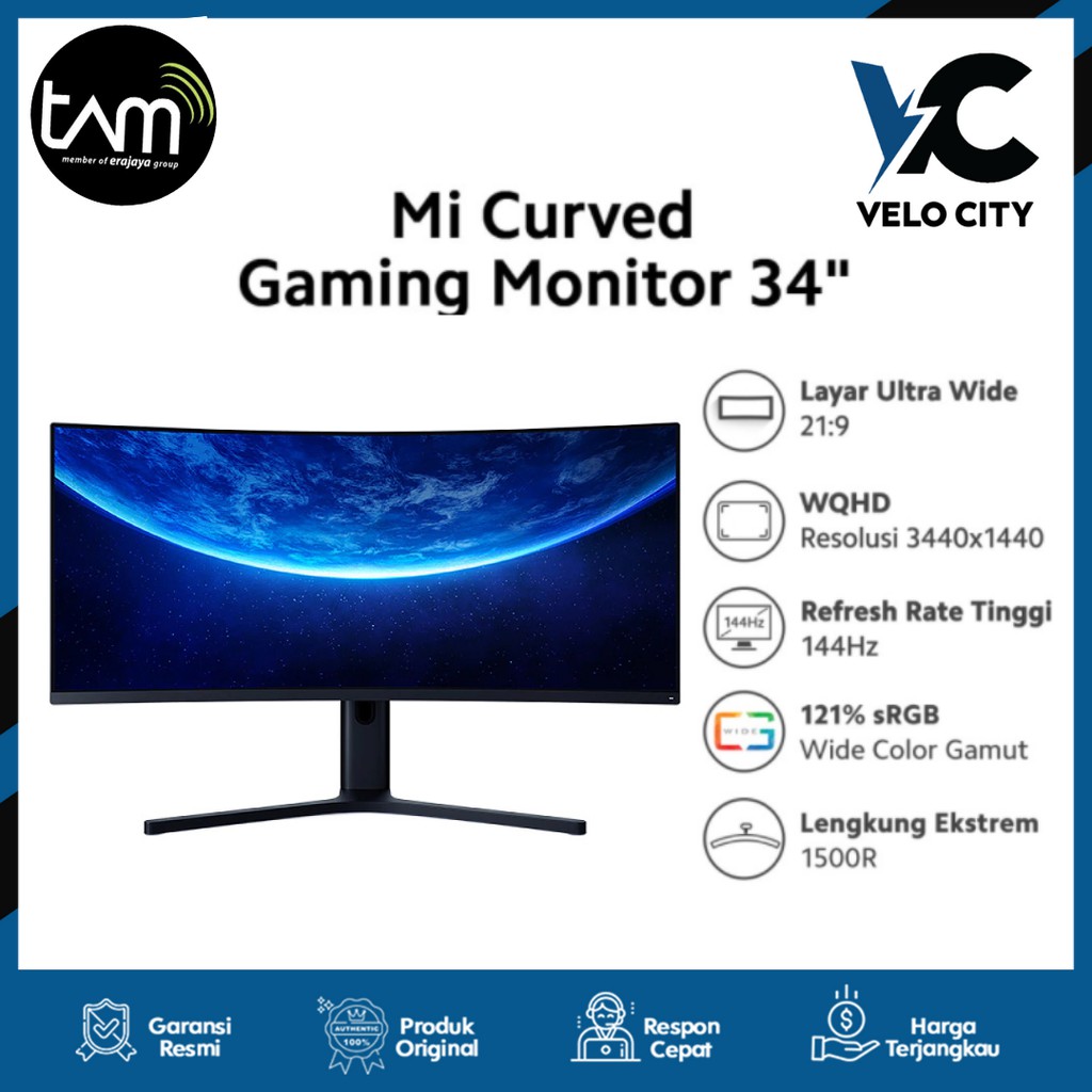 Xiaomi Mi Curved Gaming Monitor 34&quot; WQHD Layar Ultra Wide 144 Hz - Garansi Resmi 1 Tahun