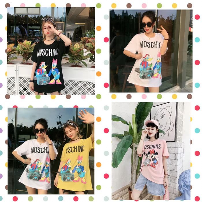 tshirt wanita import/baju moschino/kaos moschino donald/kaos lucu mura - Putih