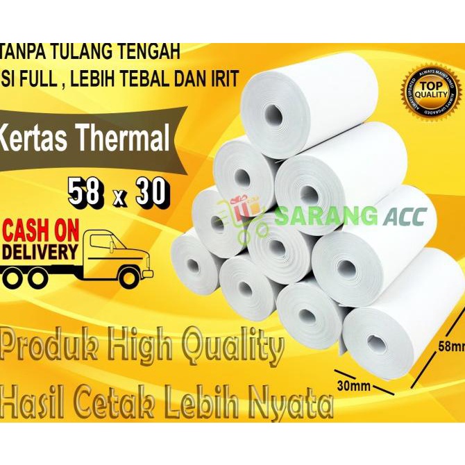 

SALE KERTAS STRUCK PRINTER THERMAL 58 x 30mm 1 BOX ISI 100 ROLL