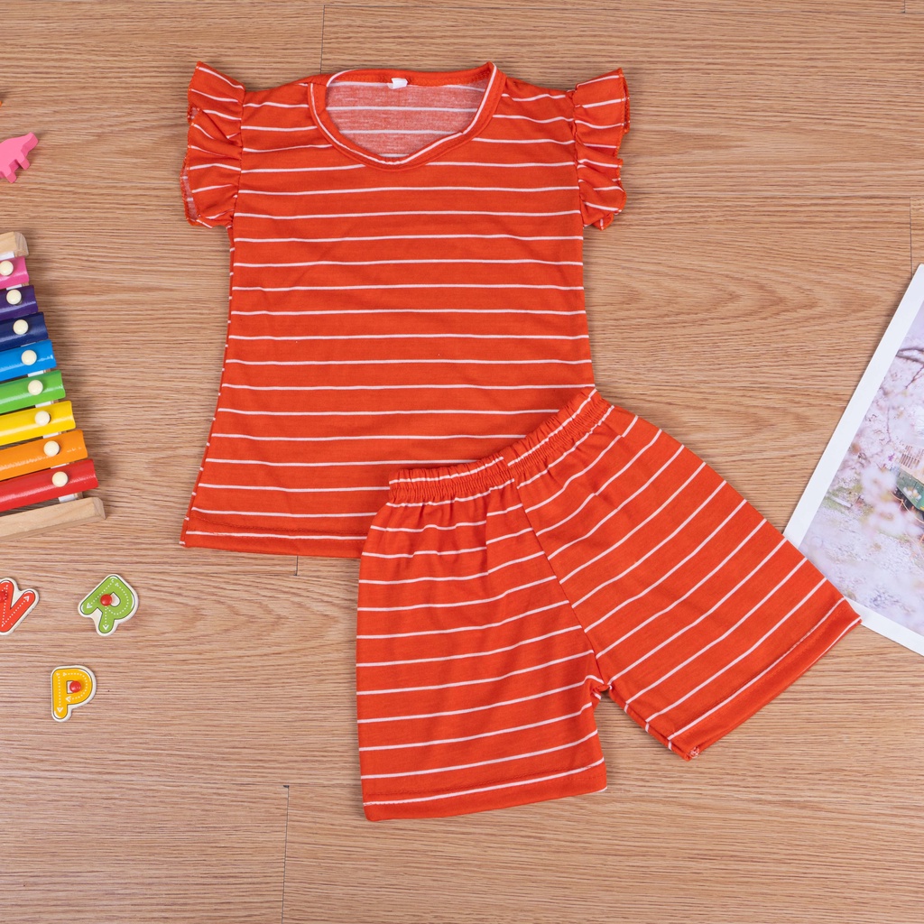 VS - Setelan Anak Perempuan / Setelan Anak Ruffle Set Salur / Set Salur Ruffle Anak 1-5 thn