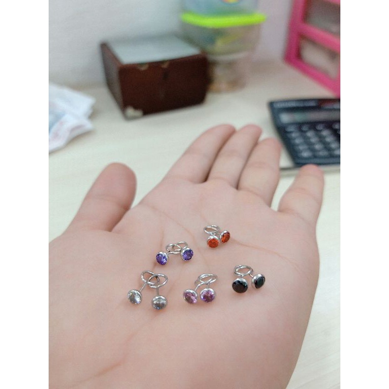 ANTING TOGE MATA WARNA PERAK 925 LAPIS MAS PUTIH