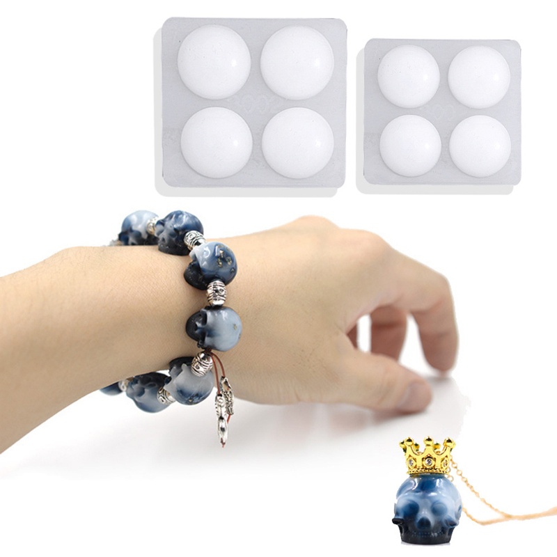 SIY  2Pcs Skull Head Bead Resin Mold Skull Beaded Bracelet Pendant Necklace Jewelry Silicone Resin Casting Mold Craft Tools