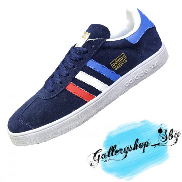 Sepatu Adidas Gazelle Black white Hitam Putih Navy France Biru Dongker Import Grade Original Murah