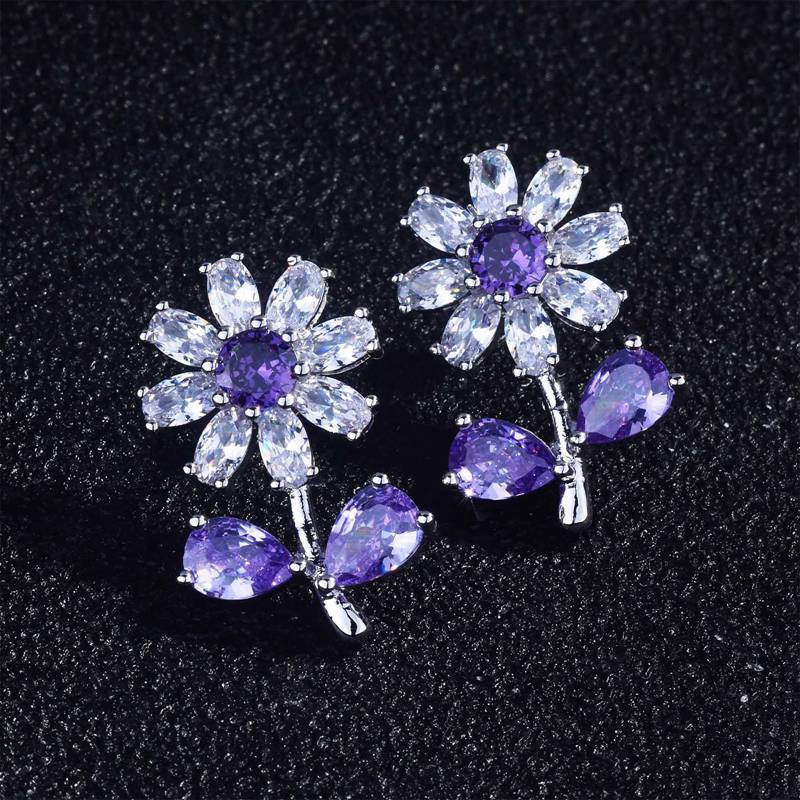 Anting Stud Desain Bunga Aster Krisan Kecil Bahan Karbon Berlian Untuk Perhiasan