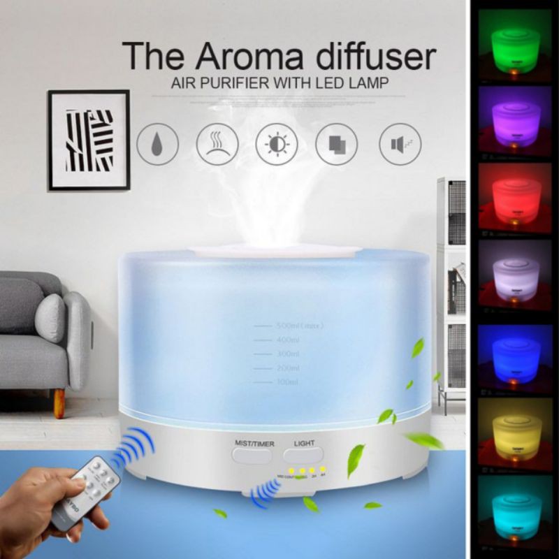 Air Humidifier Diffuser Aromaterapi Oil 500ml Remote Disfuser 7 LED Taffware Aromatherapy Ultrasonic