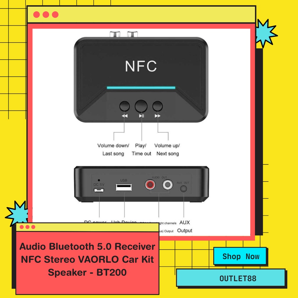 Audio Bluetooth VAORLO 5.0 Receiver NFC Stereo Car Kit Speaker - BT200 Blutut Audio Receiver Bluetoo