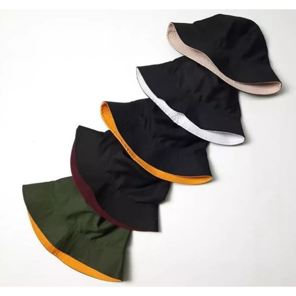 FREE BUFF- Topi bucket Hat Wanita Pria/ topi bucket murah premium bolak balik