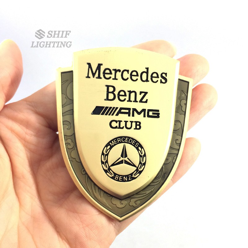 1pc Stiker Emblem Logo Mercedes Benz / Amg Club Bahan Metal Warna Emas