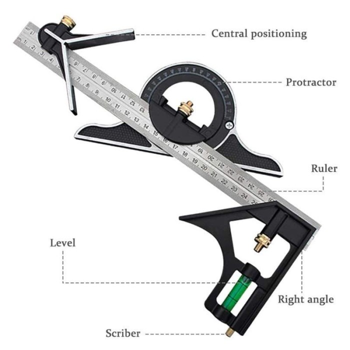 Combination Square Lengkap Penggaris Tukang Sudut Siku Protractor