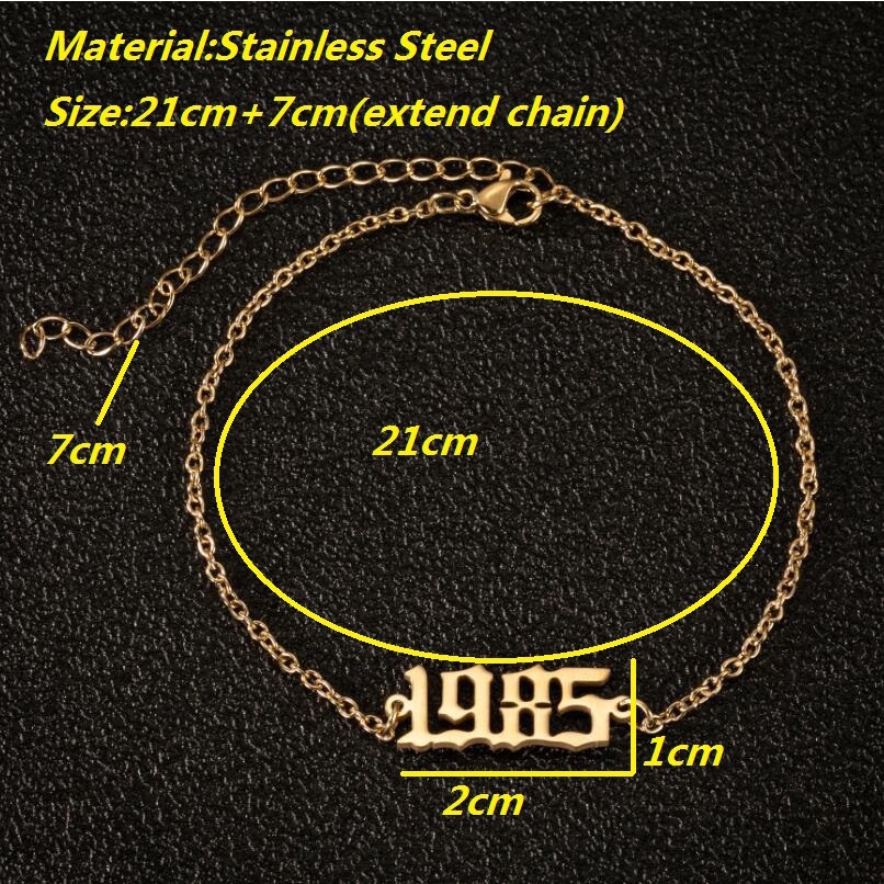 Gelang Kaki Rantai Bahan Stainless Steel Desain Inisial Tahun 1980 1990 1995 Untuk Pria Dan Wanita