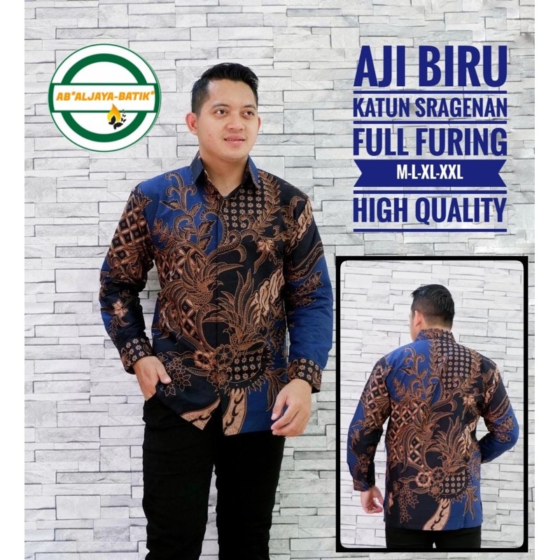 Batik Pria AJI BIRU Full Furing Katun Halus Size M-XXL High Quality