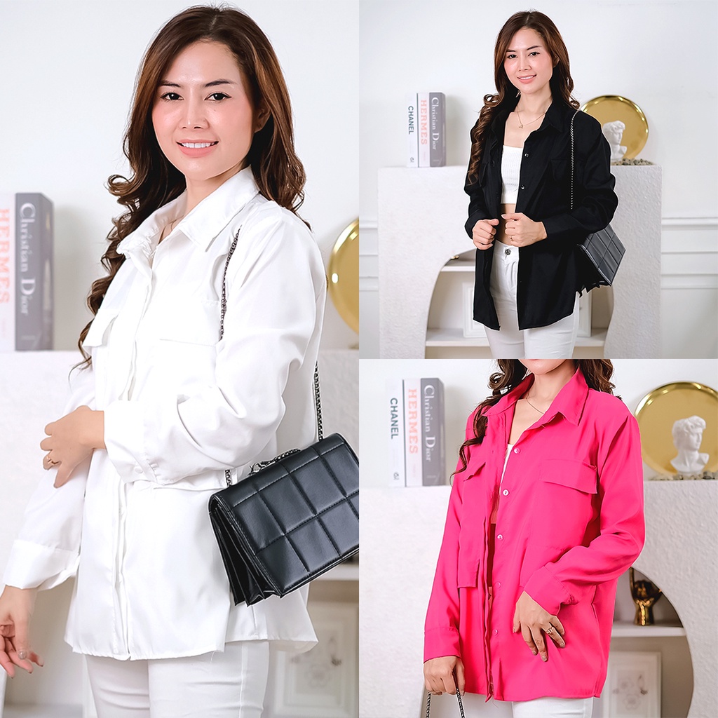 (DISKON TERMURAH) Pita Pocket Blouse Atasan Kancing