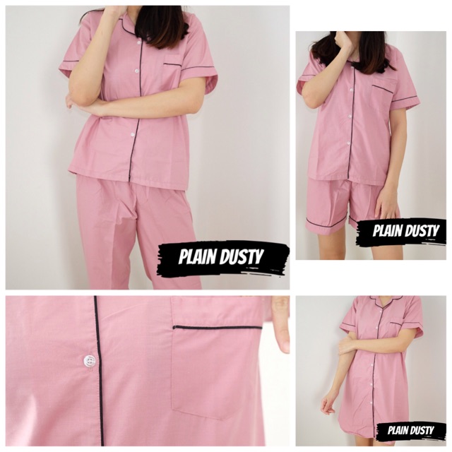 PIYAMA WANITA KATUN POLOS / Pajamas baju tidur busui / PLAIN biru navy abu hitam pink merah marun