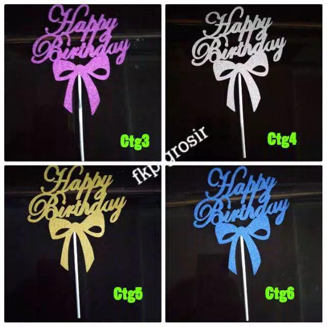 Grosir Per 10 Pcs - Cake Topper Hbd Glitter