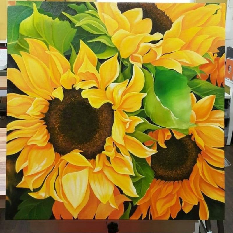 Lukisan Cetak Bunga Matahari Plus Bingkai Ukuran 65 45 Shopee Indonesia