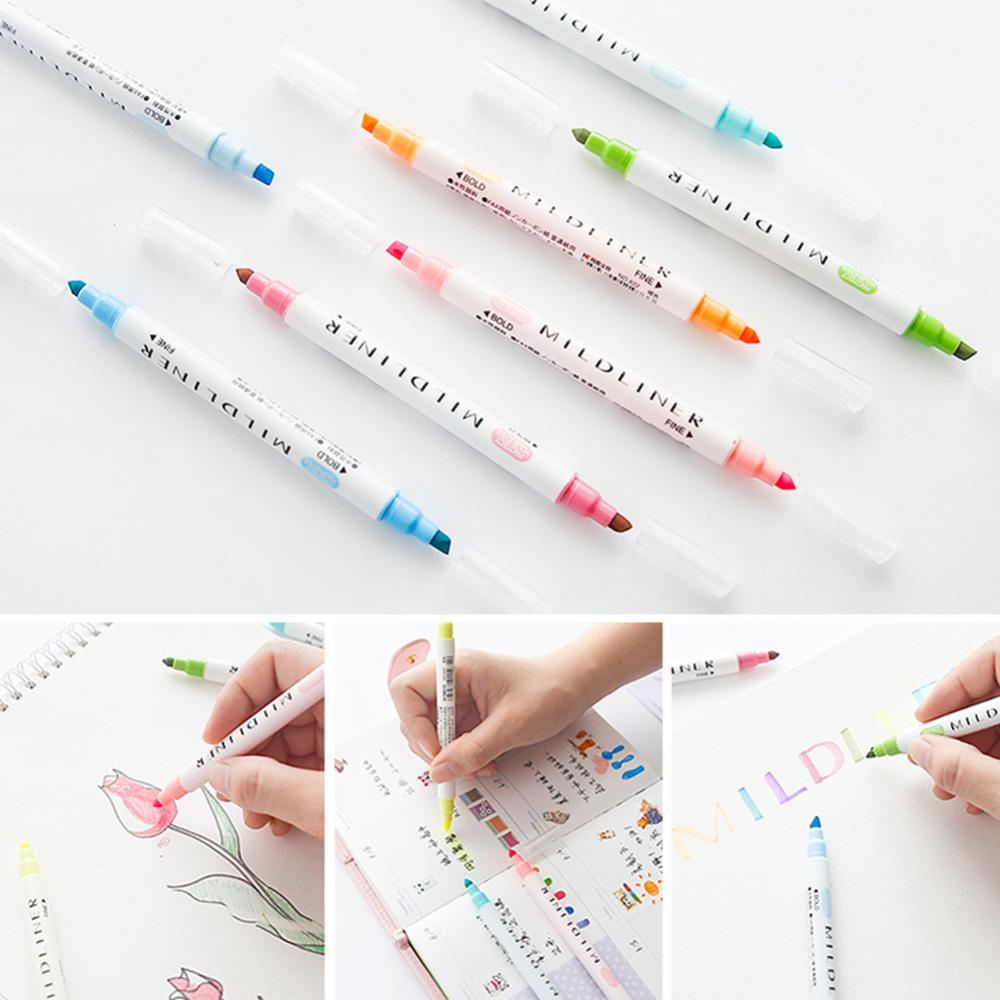 Timekey 12pcs / set Spidol Highlighter Dua Sisi 0.5 / 3mm Warna Permen Untuk Scrapbook / Jurnal / Kartu L6M9