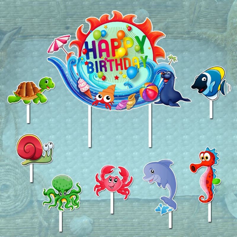 Cake topper animals see binatang laut happy birthday