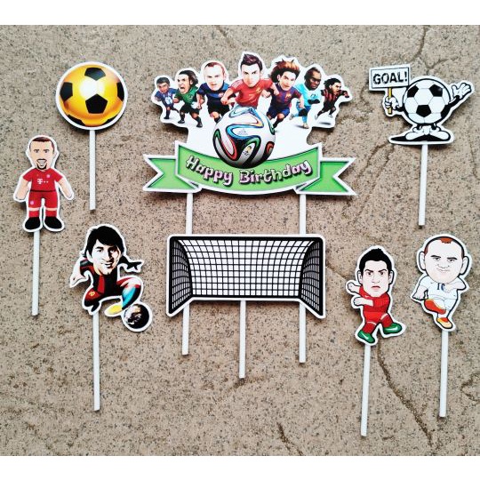 satu set cake topper hiasan kue ulang tahun karakter bintang pemain sepak bola dunia superstars foot