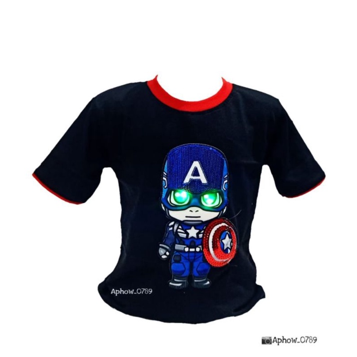 baju anak karakter LED kerah list / kaos anak karakter bisa nyala usia 2-10tahun