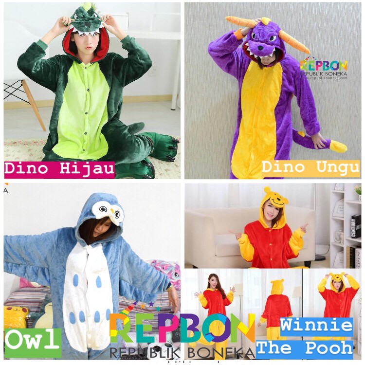 BAJU ONESIE DINO TOTORO KOALA JERAPAH PENGUIN STITCH SAPI COSPLAY KOSTUM PIKACHU KOSTUM