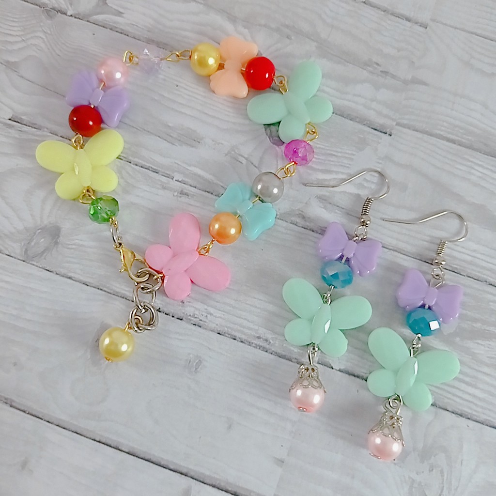 JUAL Gelang + Anting Handmade Warna Pastel/ Gelang murah model Korea