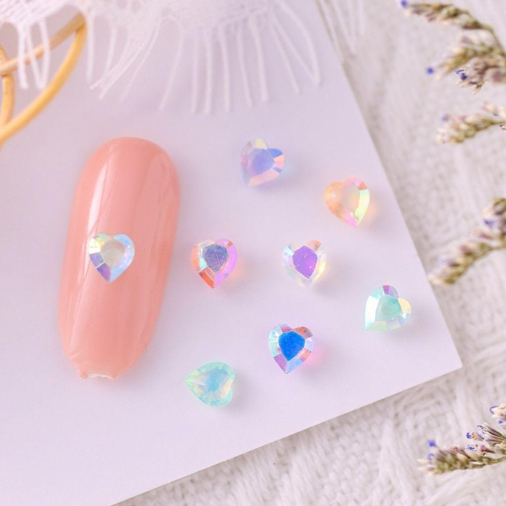 MXBEAUTY Nail Art Charms Aurora Resin Cinta Hati Kuku Salon Manicure Aksesoris DIY Bahan Kuku 3D Dekorasi Kuku