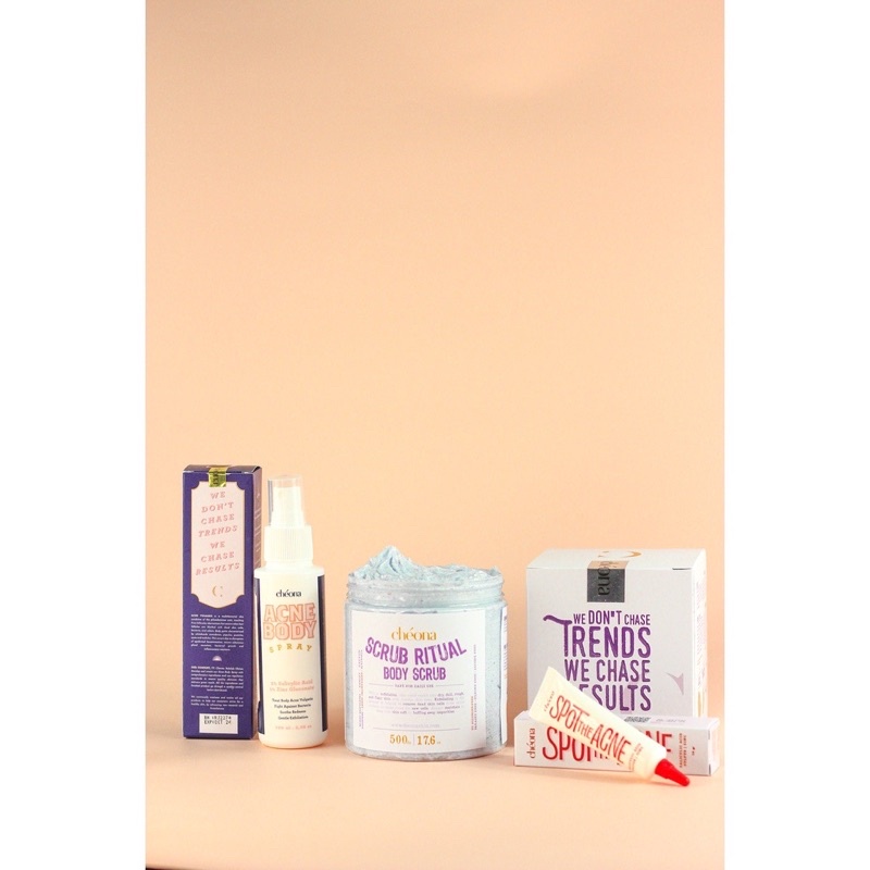 [BELI 1 FREE MASKER] BPOM Starterpack Cheona Body Scrub Ritual 500gr + Spot The Acne + Acne Body Spr