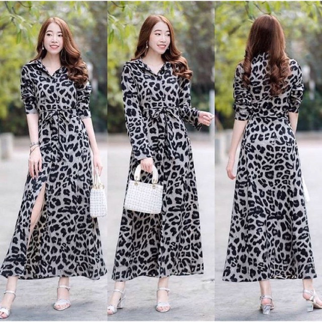 Maxy leopard Grey/ gamis long sleeve