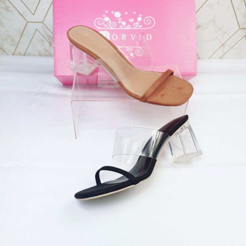 Norvid suede double strap transparent heels 103