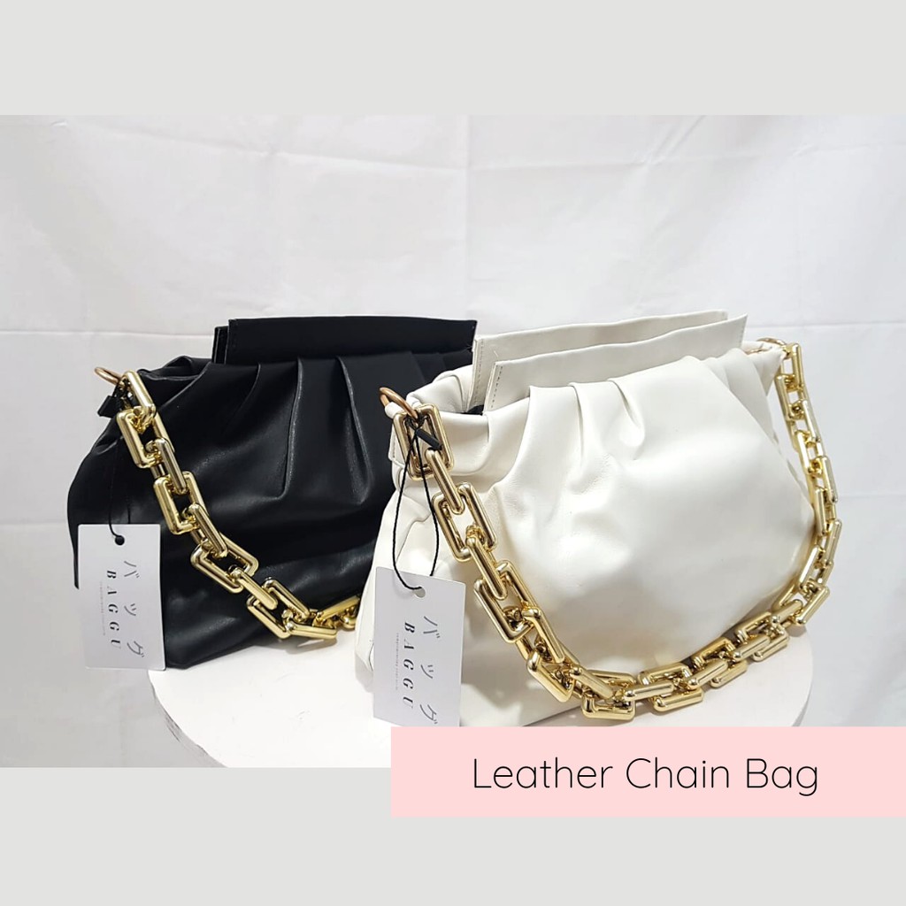 BAGGU.ID Leather Chain Bag 3 in 1 / Tas Kulit Rantai Korea / Tas Pesta Tangan Tutup Magnet Hitam