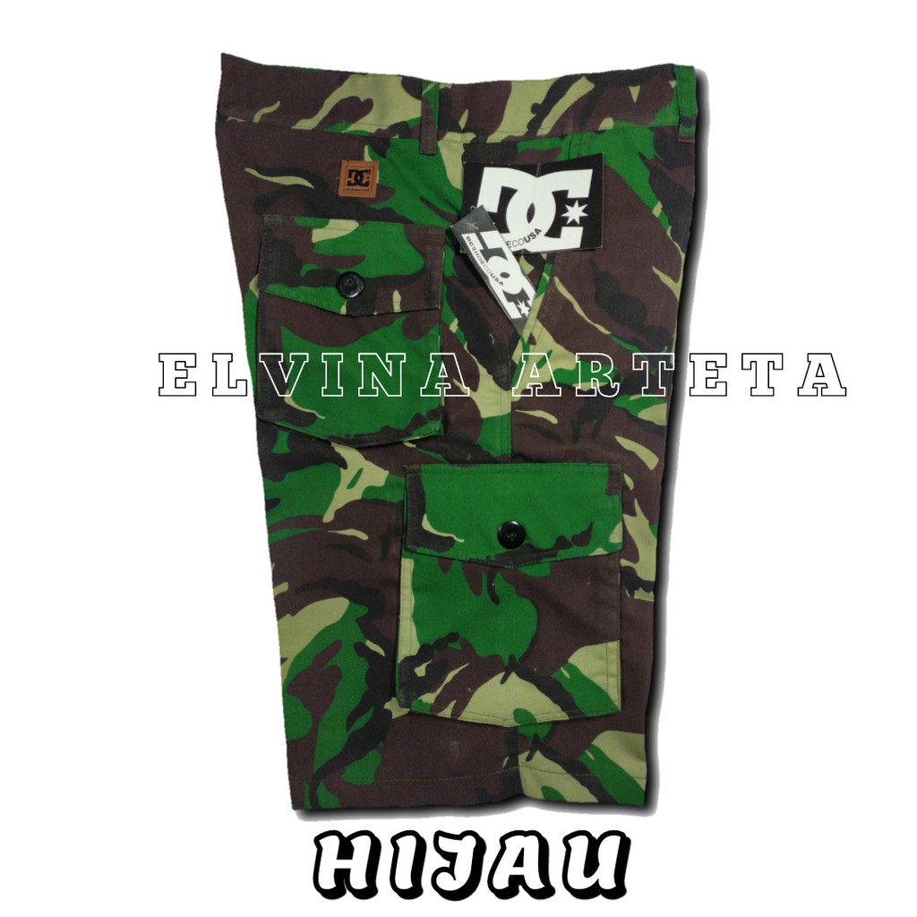 Cargo Pendek Doreng Original Hijau Army Size 27-38