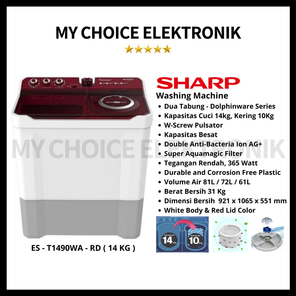 Sharp Mesin Cuci EST-1490-RD 14Kg Red