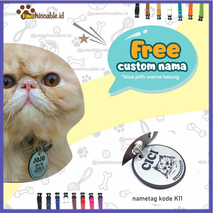 ✔ COD ✔ K12 - Kalung Custom Nama Kucing Persia Free Lonceng Aksessoris