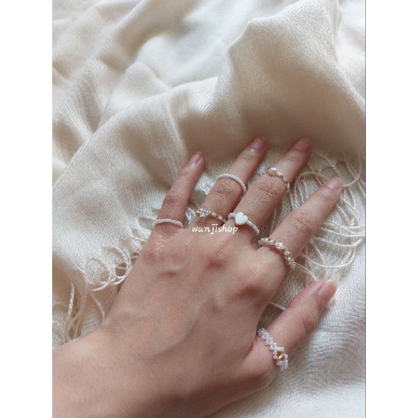 cincin manik Korea | WHITE GOLD edition | Cincin beads | aksesoris cin cin ring simple cute mini aesthetic