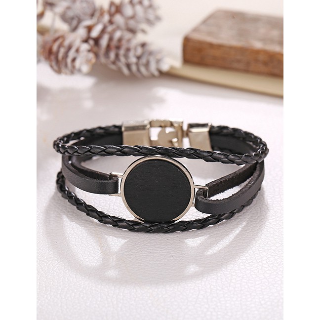 LRC Grelang Tangan Fashion Silver Buckle Round Faux Leather Bracelet D98796