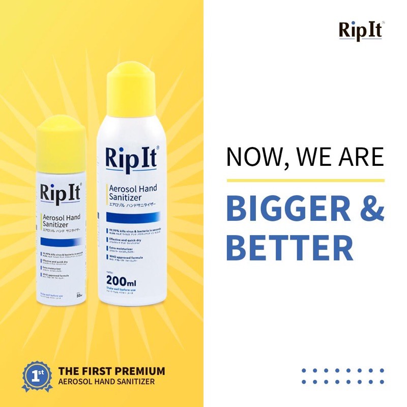 NEW SIZE 200ml, Rip it Aerosol Hand Sanitizer [READY STOCK]