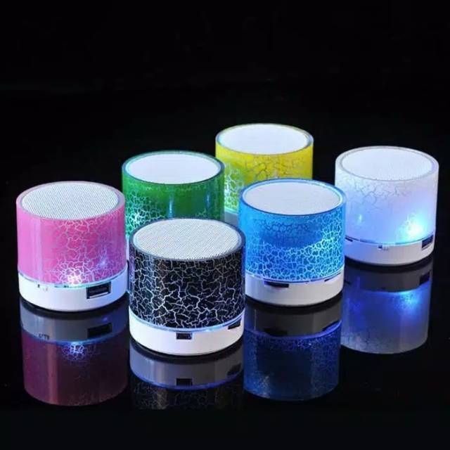 SPEAKER MINI BLUETOOTH MUSIC BOX MOTIF RETAK BERLAMPU LED WARNA WARNI CANTIK JELITA