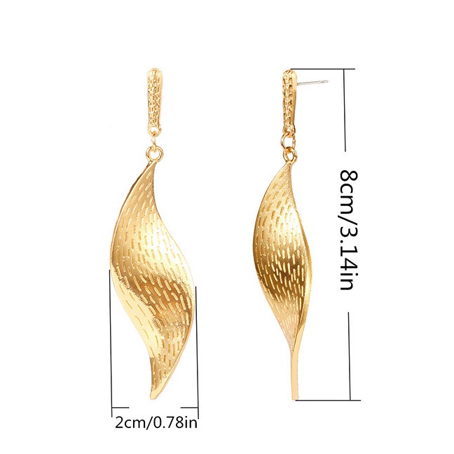 LRC Anting Tusuk Fashion Color Leaf Shape Decorated Earrings E7546X