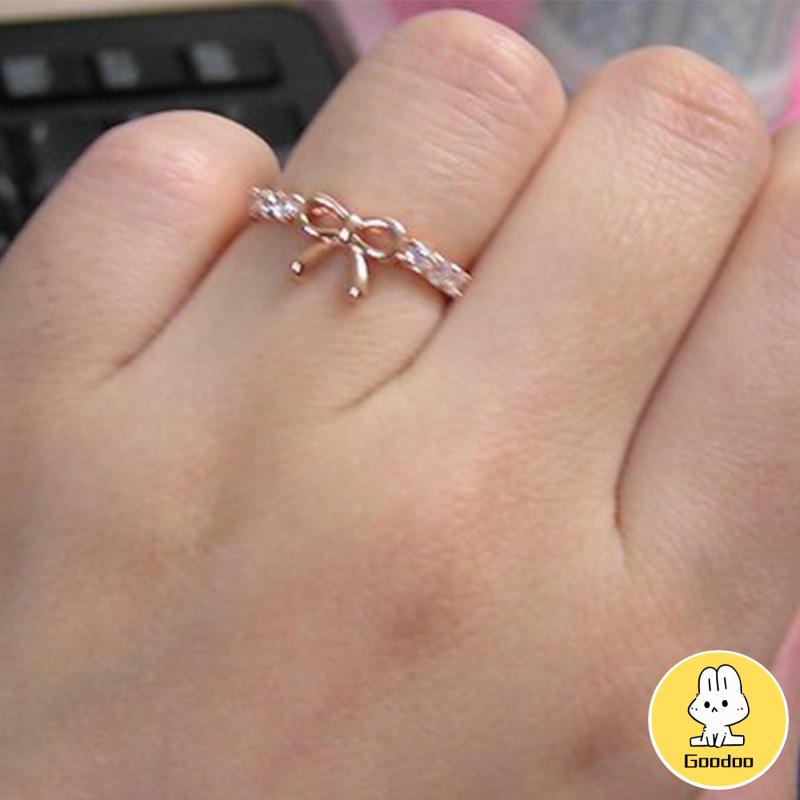 Cincin Korea Desain Pita Hias Berlian Gaya Simple Untuk Wanita -Doo